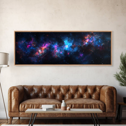 Galaxy Print Wall Art, Space Decor, Scifi Wall Art Framed Canvas Print, Universe and Stars Panoramic Wall Art