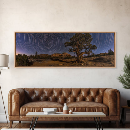 Time Lapse Photography Style Print, Panoramic Wall Art, Starry Night Sky Photo Print, Joshua Tree