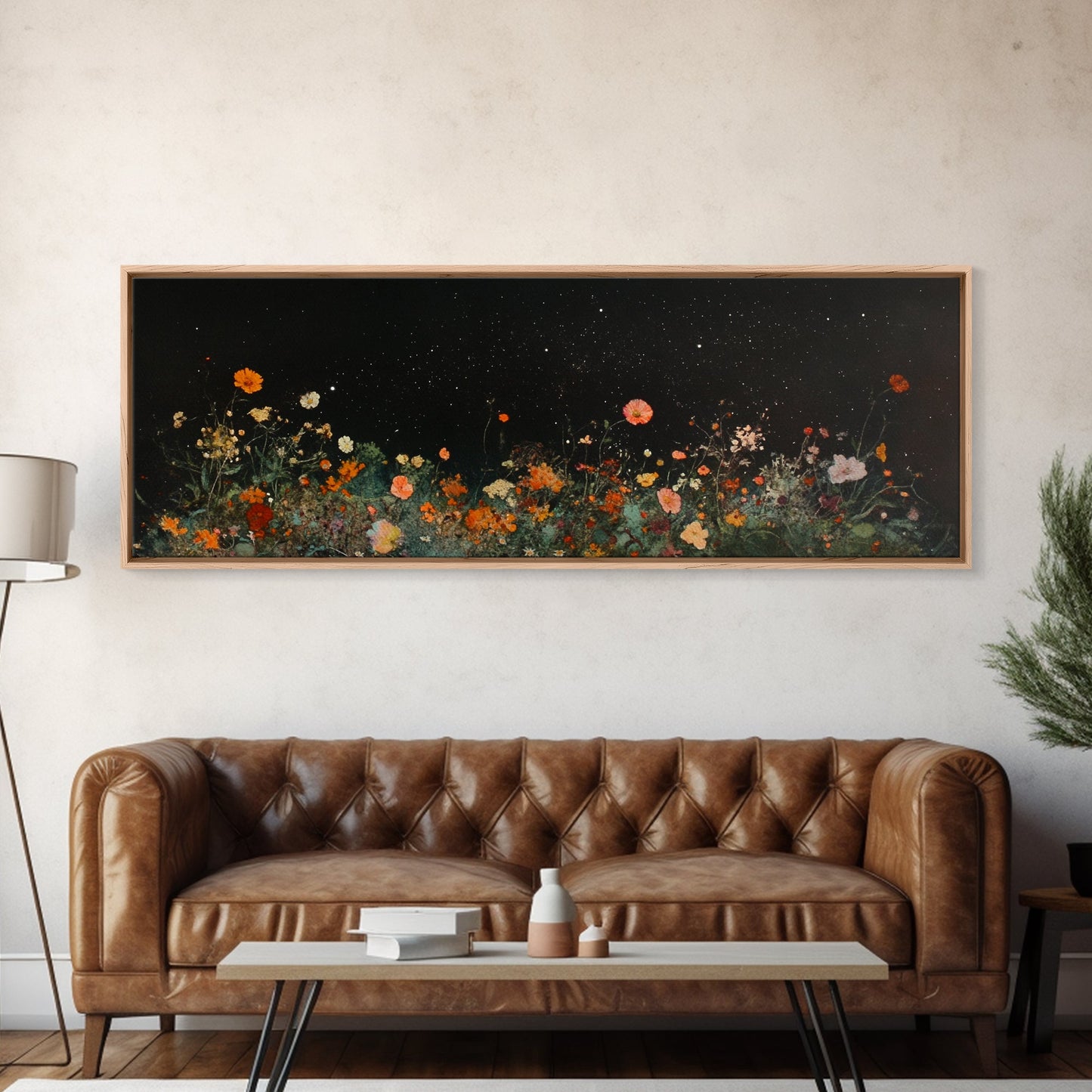 Bunch of Wild Flowers Under a Starry Night Sky, Boho Farmhouse, Eclectic Decor, Kitsch Wall Art, Modern Farmhouse Wall Art