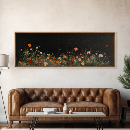 Bunch of Wild Flowers Under a Starry Night Sky, Boho Farmhouse, Eclectic Decor, Kitsch Wall Art, Modern Farmhouse Wall Art