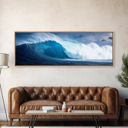 The Wave - Huge 40 Foot Wave - Surfer Decor - Framed Canvas Print - Nautical Decor - Nautical Art - Seascape Painting
