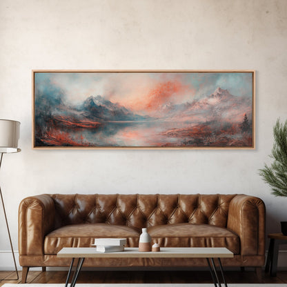 Subdued / Moody Panoramic Landscape Painting Print, Framed Canvas Art Print, Living Room Wall Art, Minimalist Art, Dark Decor