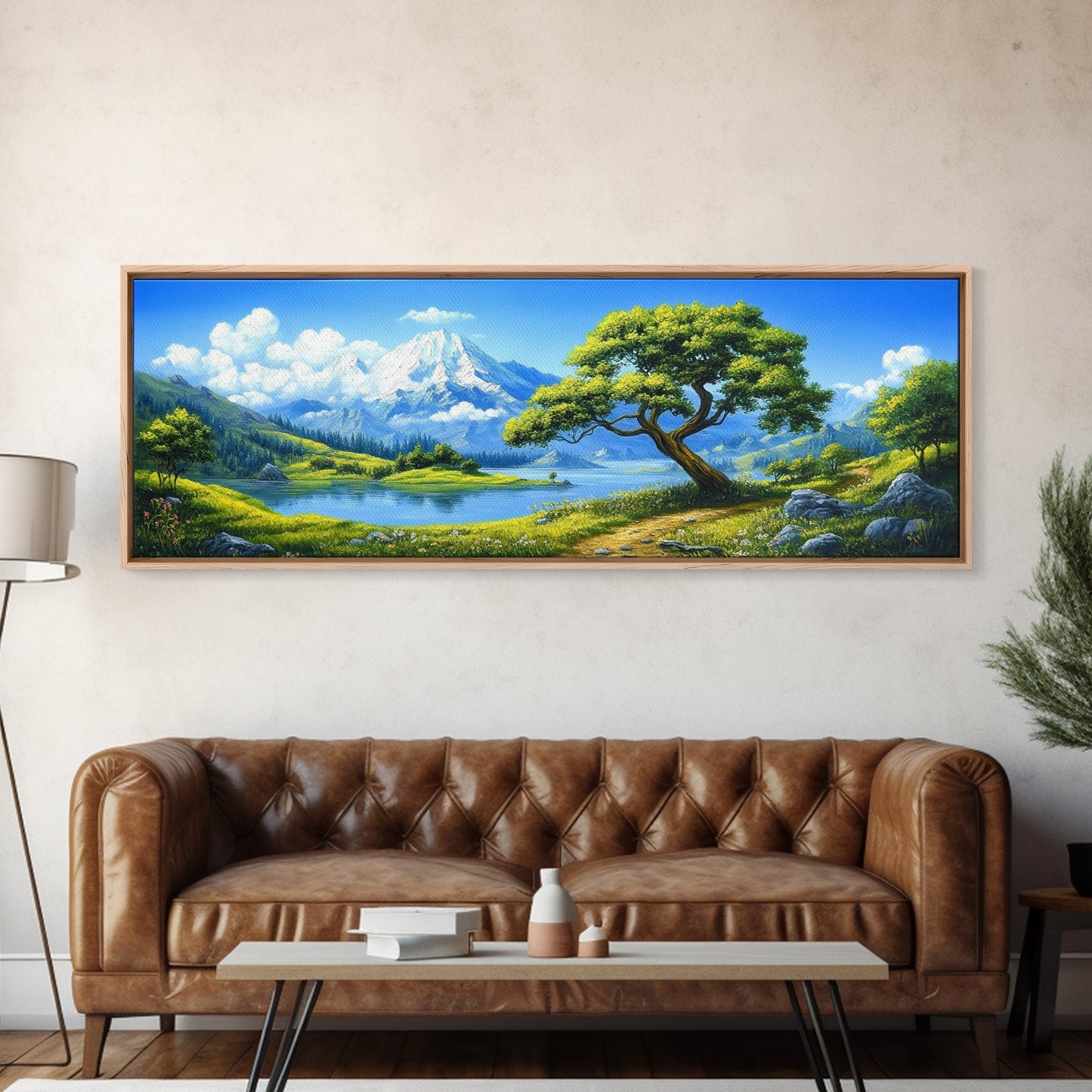 Vintage Oil Painting Canvas Print, Wall Art, Nature Painting, Panoramic Landscape Painting, Large Gallery Art