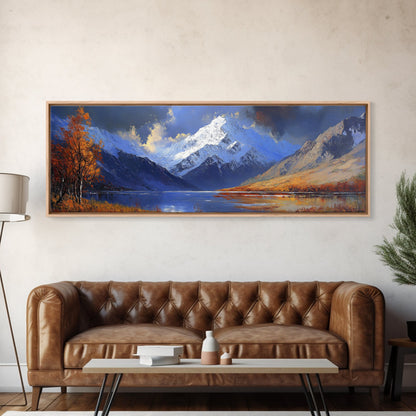 Landscape Wall Art - Framed, Horizontal Landscape Print, Panoramic Landscape Wall Art, Oil Painting Landscape, Above Bed Long Wide Print, Modern Wall Art