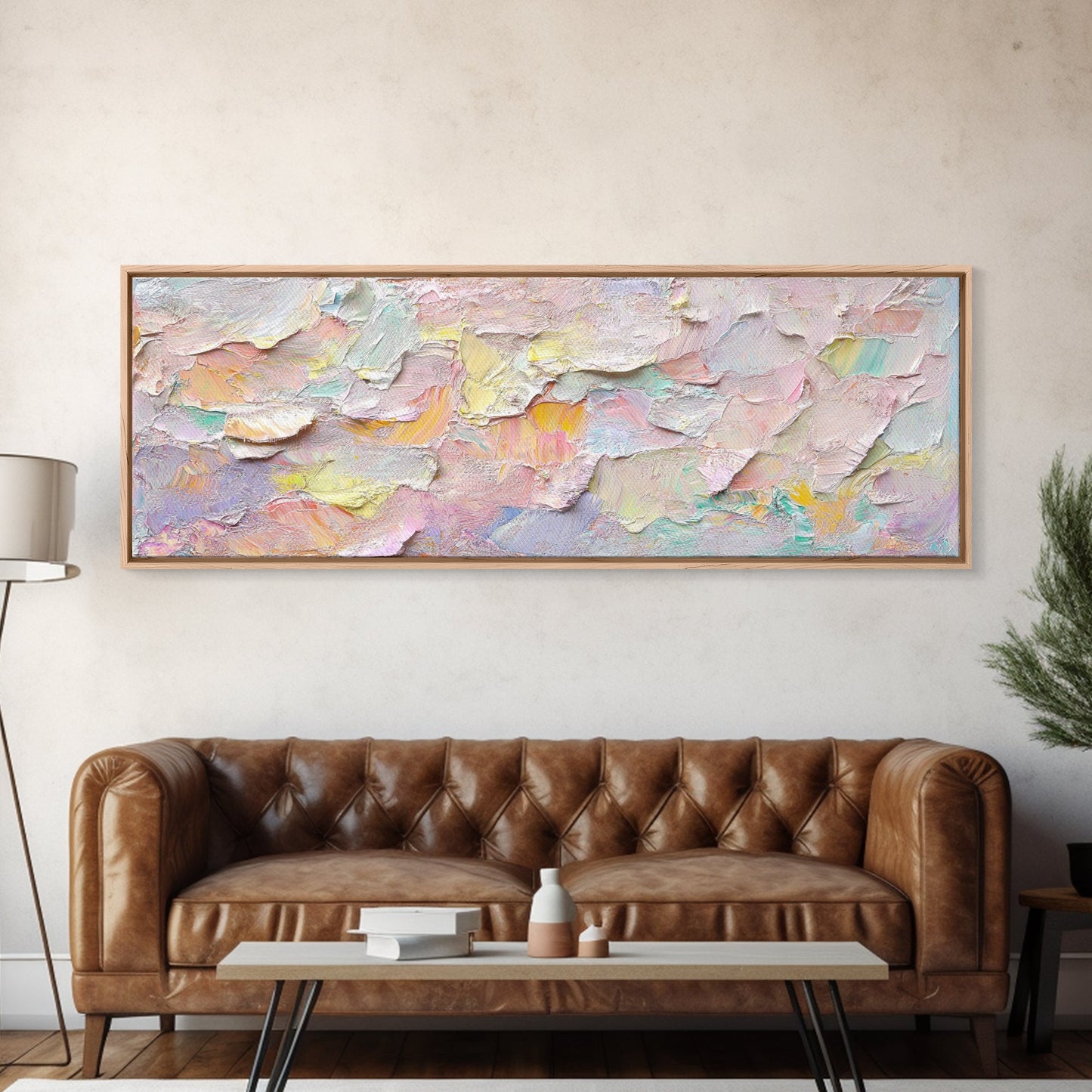 Abstract Moody Floral Wall Art, Framed Canvas Print, Pink and Pastel Wall Art, Large Abstract Flower Texture Wall Art for Above Bed or Sofa