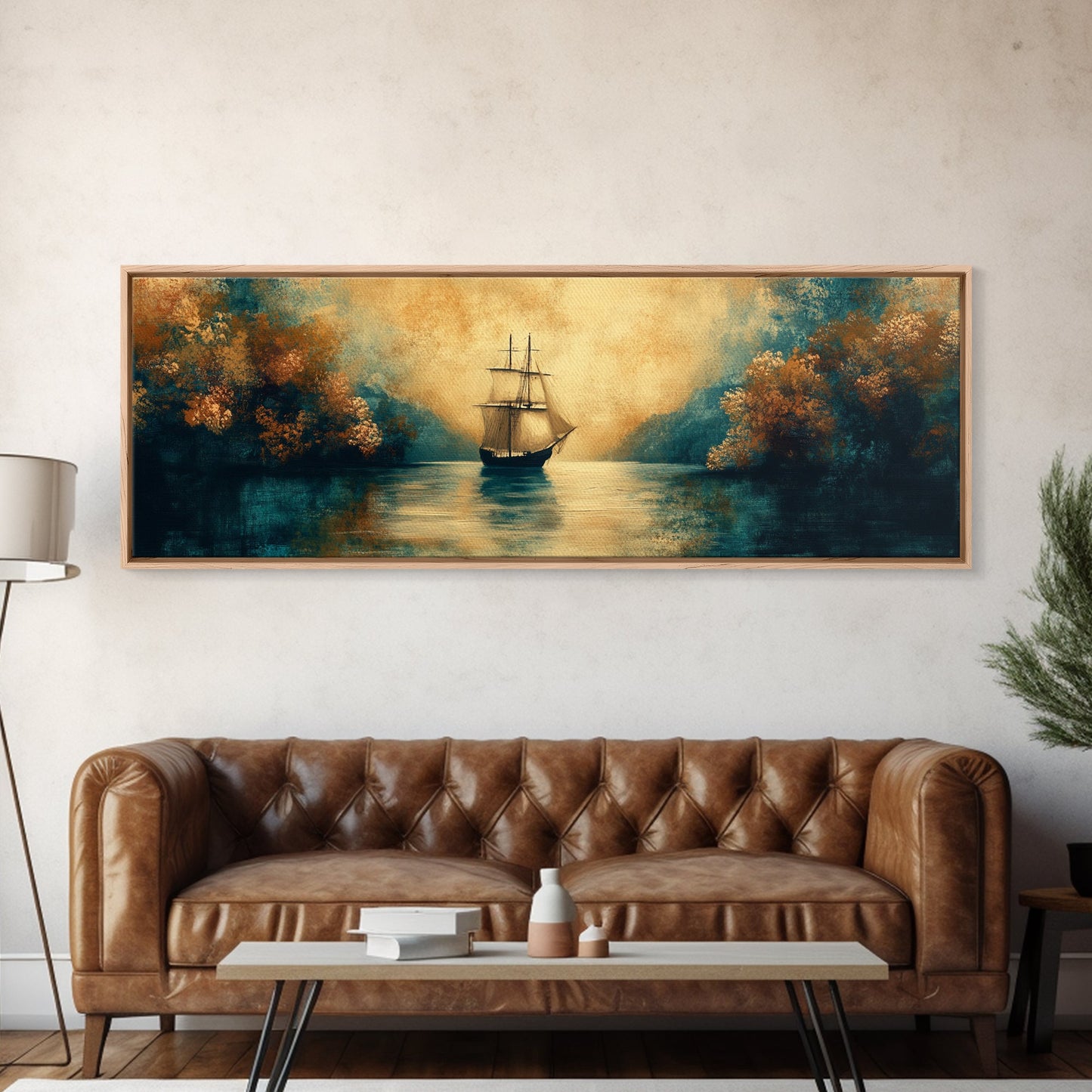 Pirate Ship In The Bay, Fantasy Painting Print, Wood Framed Wall Art, Boy's Room Decor Idea, Gift Idea, Man Cave Wall Art
