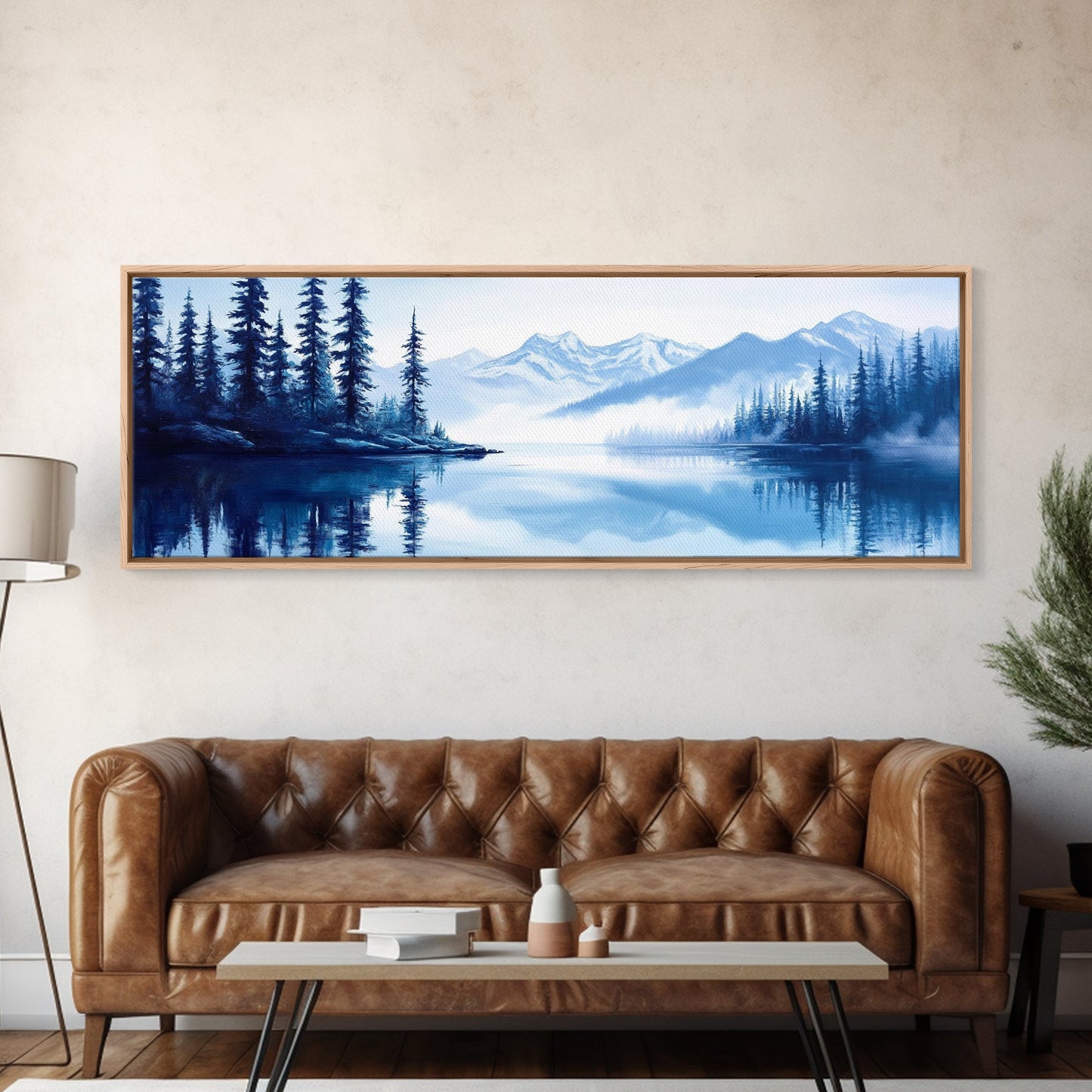 Winter In The Mountains, Framed Canvas Print, Panoramic Oversized Wall Art, Large Horizontal Wide Framed Canvas, Above Bed Decor