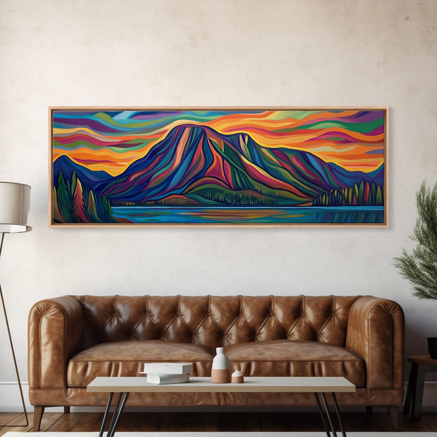 Abstract Mountain Painting Print, Stained Glass Style Art, Surrealist Landscape Painting, Abstract Landscape Painting Wall Art