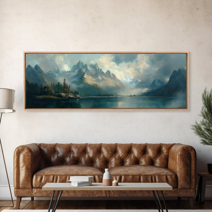 Moody Landscape Painting Print, Overcast Stormy Day In The Mountains, Thought Provoking Wall Art, Oversized Panoramic Ultra Wide Art