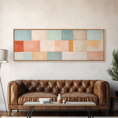 Midcentury Modern Style Abstract Square, Framed Canvas Print, MCM Modern Wall Art, Pastel Colors, Large Horizontal Wall Art Print