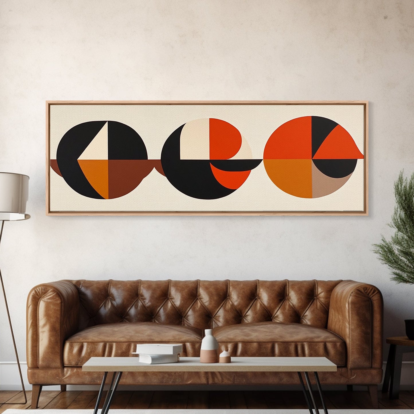 Abstract Art Deco Inspired Wall Art, Triangles and Circles, Geometric Pattern Wall Art, MCM Home Decor, Extra Wide Oversized Art