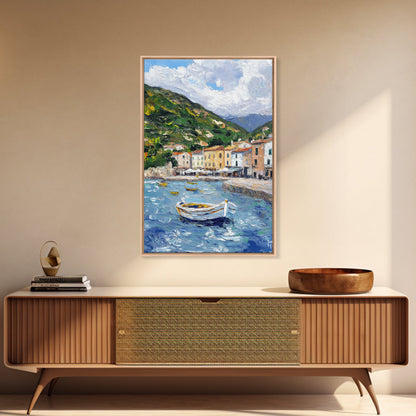 Modern Art Canvas Print - Italian Fishing Village - Italy Oil Painting - Neutral Wall Art - Seascape Painting - Impasto Style Print - Boho