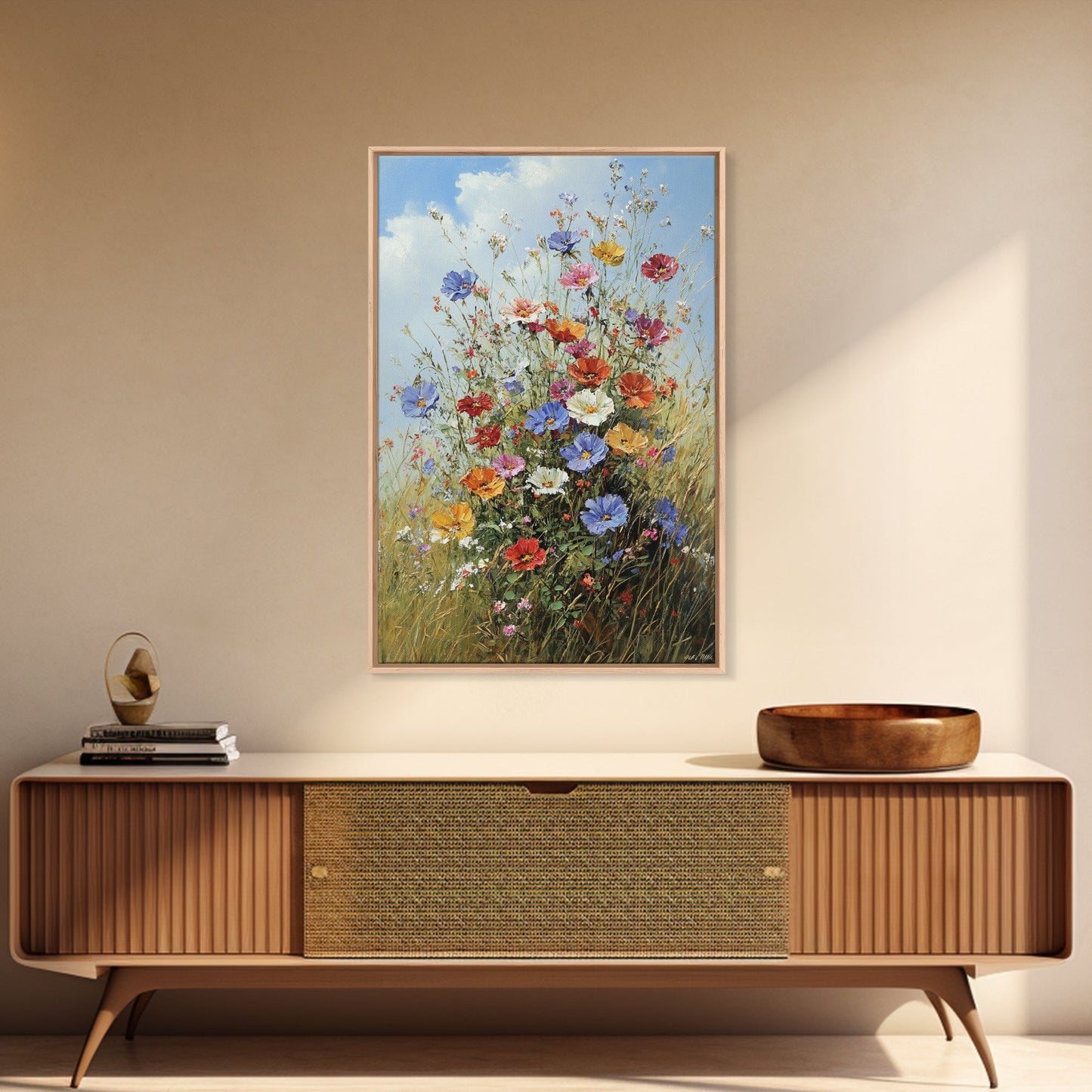 Botanical Wall Art | Oil Painting Botanical Print on Canvas | Wood Framed Boho Farmhouse Print | Large Wall Art | Oversized Wall Decor