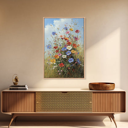 Botanical Wall Art | Oil Painting Botanical Print on Canvas | Wood Framed Boho Farmhouse Print | Large Wall Art | Oversized Wall Decor