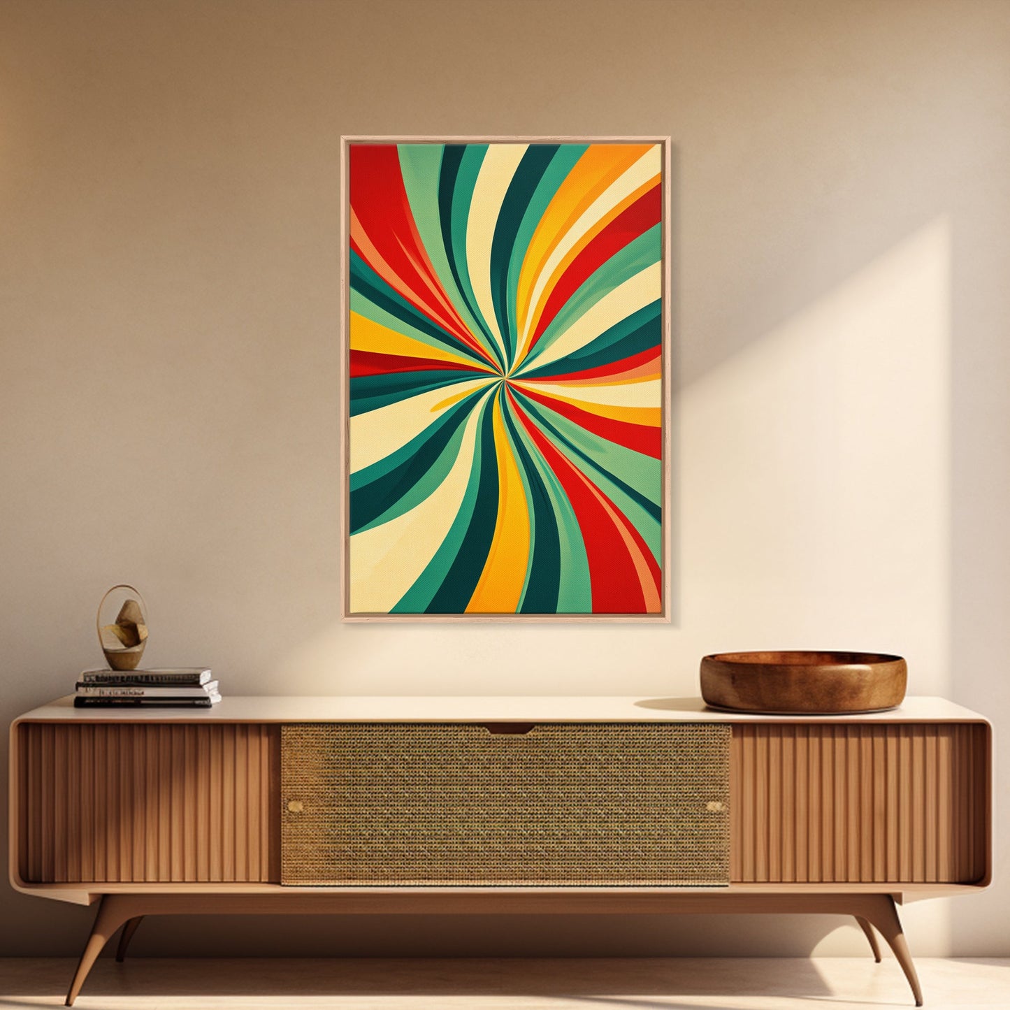 MCM Wall Art Framed Canvas Print, Colorful Boho Style Wall Art, Mid-Century Modern Wall Art, Retro 1950s Style Geometric Abstract Art