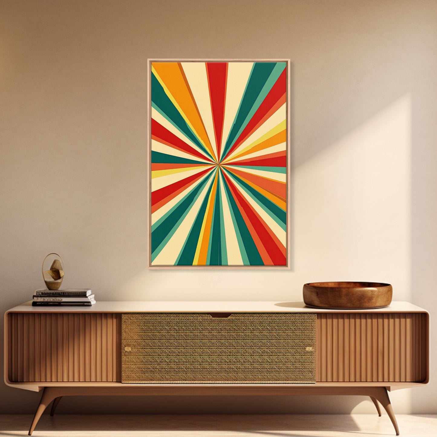 Mid-Century Abstract Art - Framed Canvas Print - Mid Century Modern Geometric Painting - Boho Style - Pastel Colors Wall Art