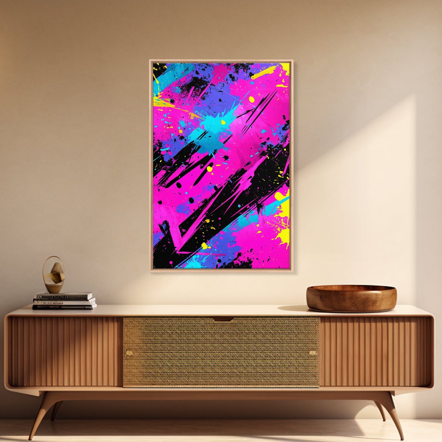 Graffiti Wall Art Splatter Art, Framed Canvas Print, Grunge Style Abstract Art