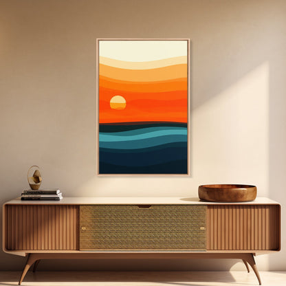 Abstract Sunset Over The Ocean Art Deco Style Wall Art Canvas Print, Beautiful Wall Art, Vertical Living Room Decor