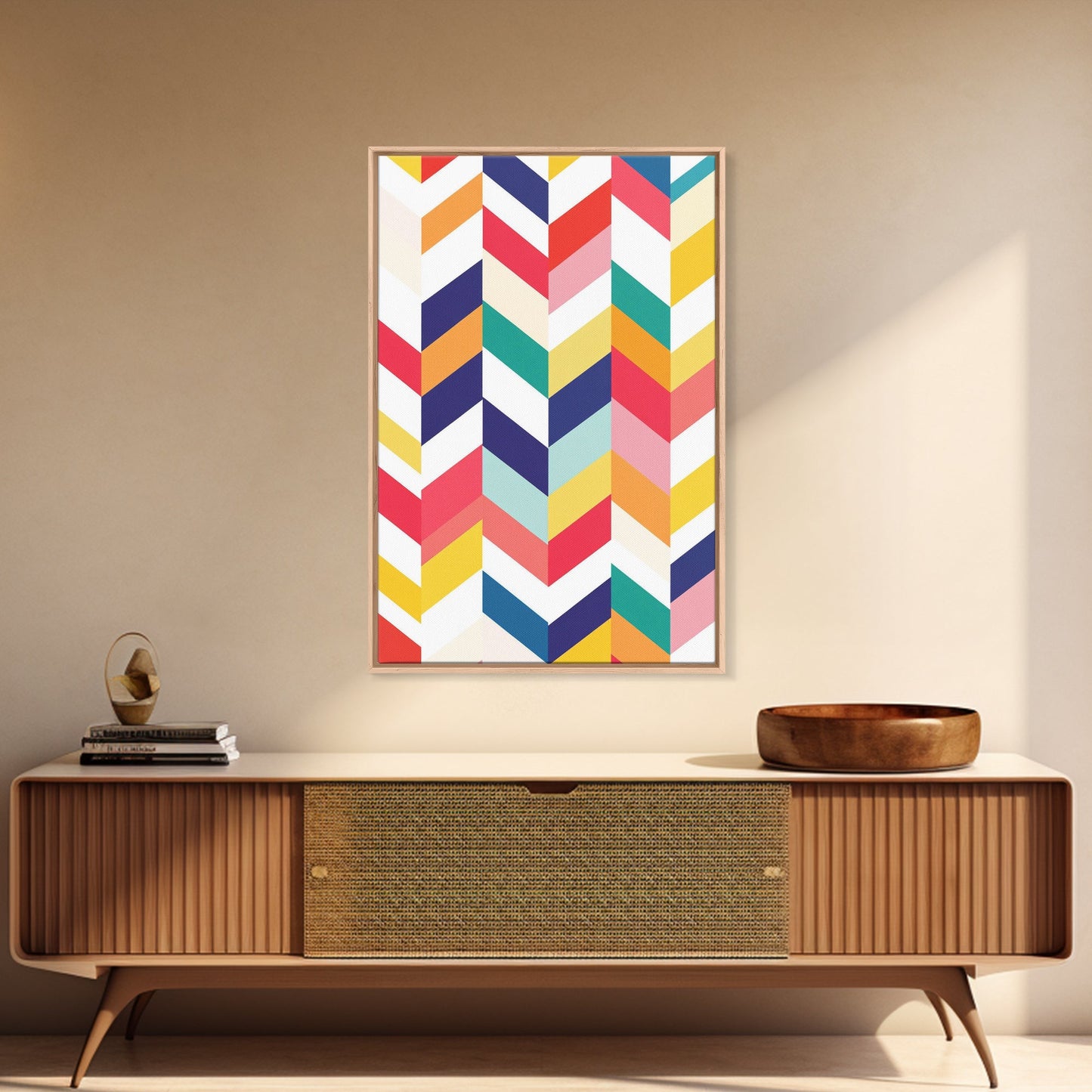 Pastel Chevrons Wall Art, Framed Canvas Print, Wood Framed Wall Art, Framed Wall Art, Gift Idea, Home Decor, Tire Track Print