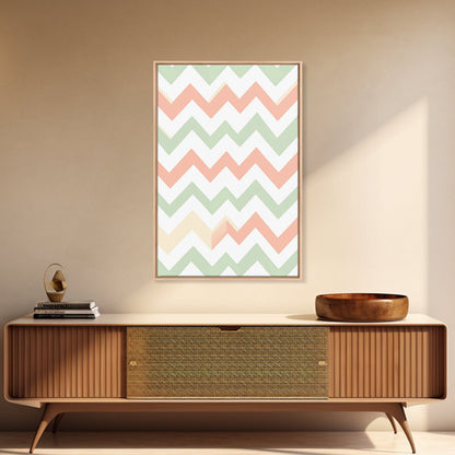 Pastel Chevron Zig Zag Pattern Wall Art, Mid Century Modern Boho Style Home Decor, Living Room Wall Hanging