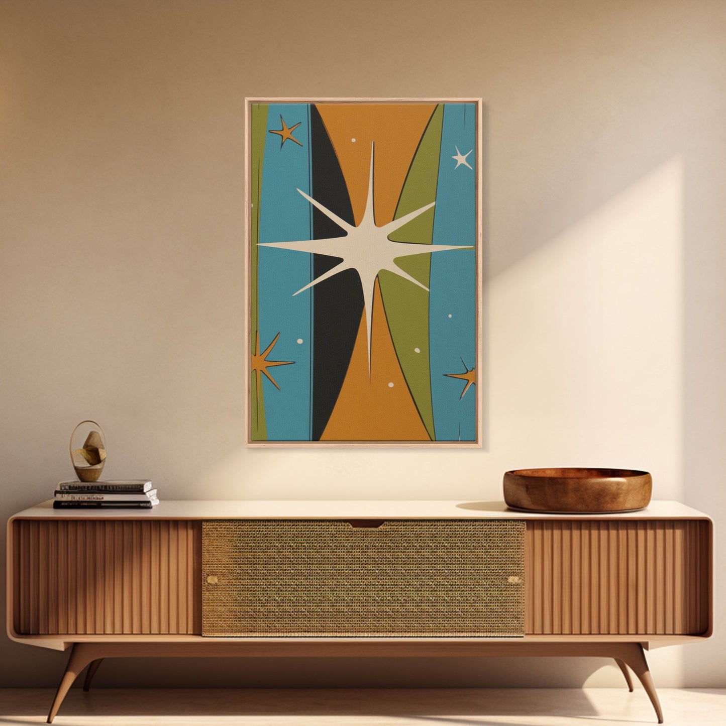 Atomic Age 1950s Style Retro Starburst, Pastel Colors, Canvas Print, MCM Wall Art Home Decor