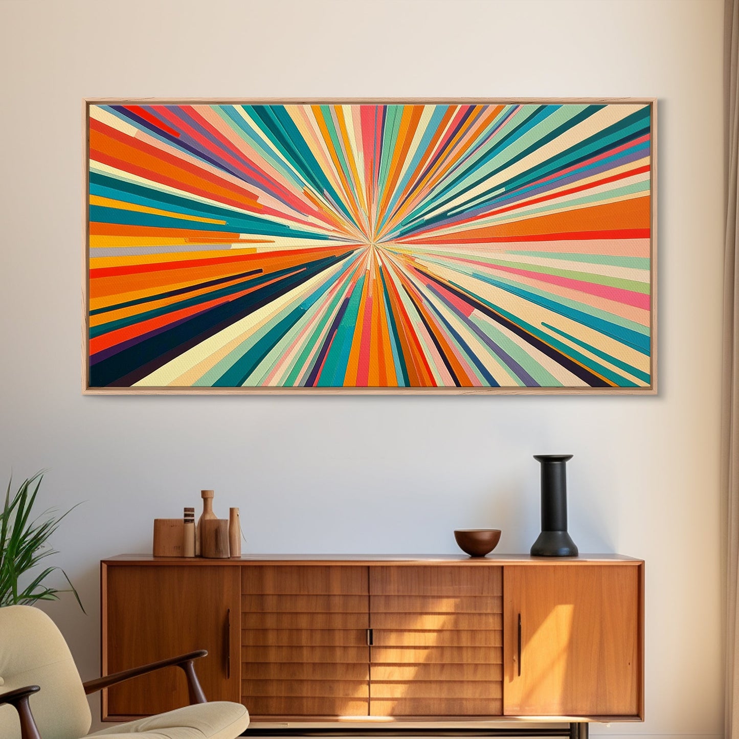 Sunburst Canvas Wall Art Canvas Print | Horizontal Pastel Color Sunset Print | Panoramic Abstract MCM Style Wall Art | Large Wide Print