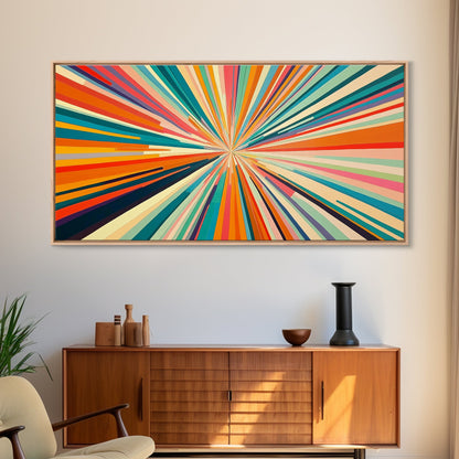 Sunburst Canvas Wall Art Canvas Print | Horizontal Pastel Color Sunset Print | Panoramic Abstract MCM Style Wall Art | Large Wide Print