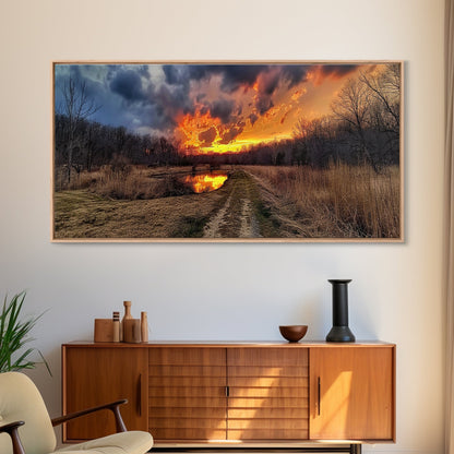 Country Roads, Framed Canvas Print, East Texas Photography Style Wall Art, Panoramic Wall Art, Rustic Farmhouse Decor