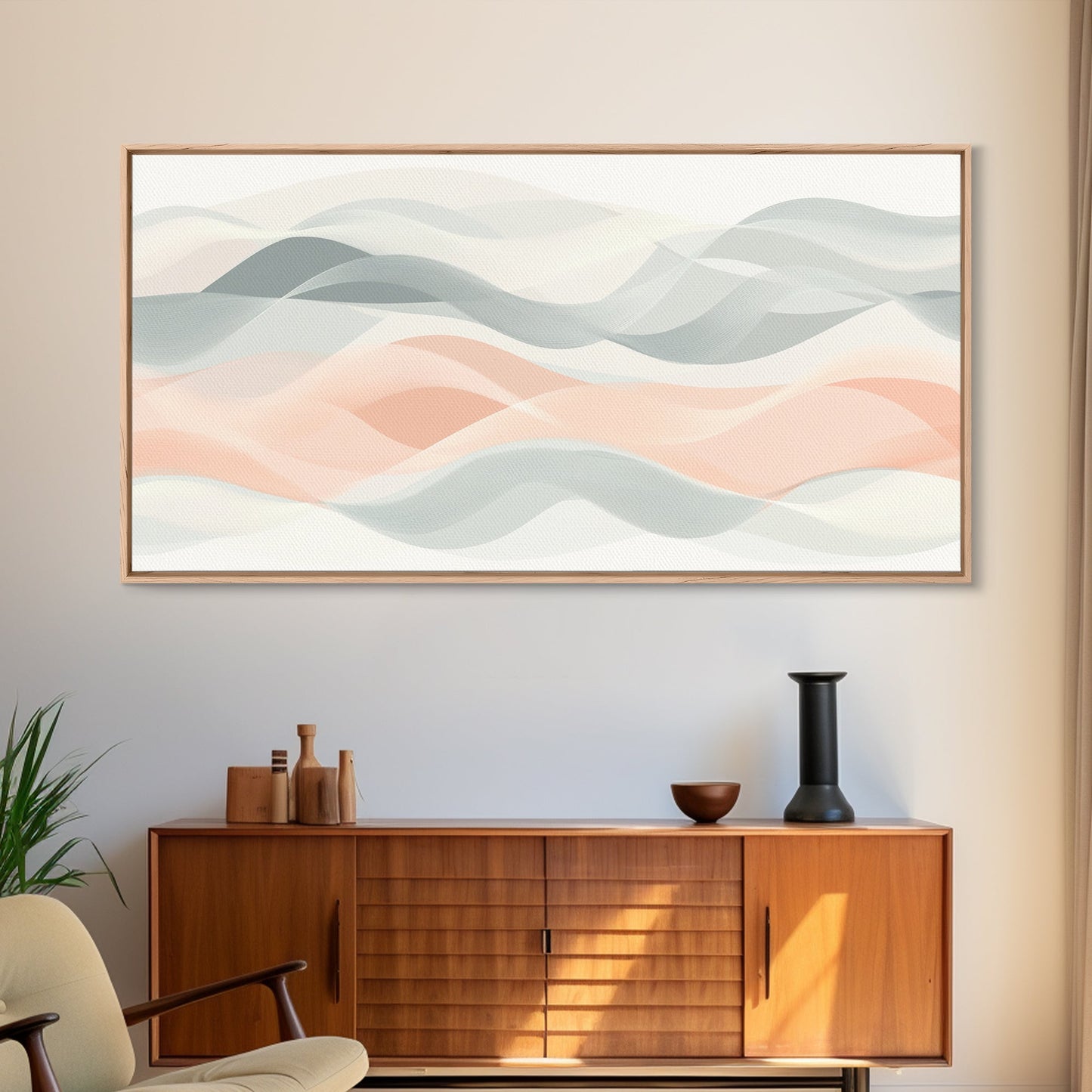 Retro Wall Art MCM Inspired Abstract Art, Mid-Century Modern Art, Retro Geometric Art, Ocean Waves, Modern Abstract Pastel Painting