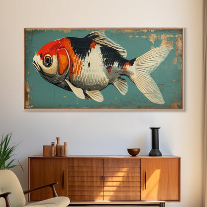 Gold Fish Painting Print, Wood Framed Canvas Print Wall Art Home Decor For Above Sofa In Living Room