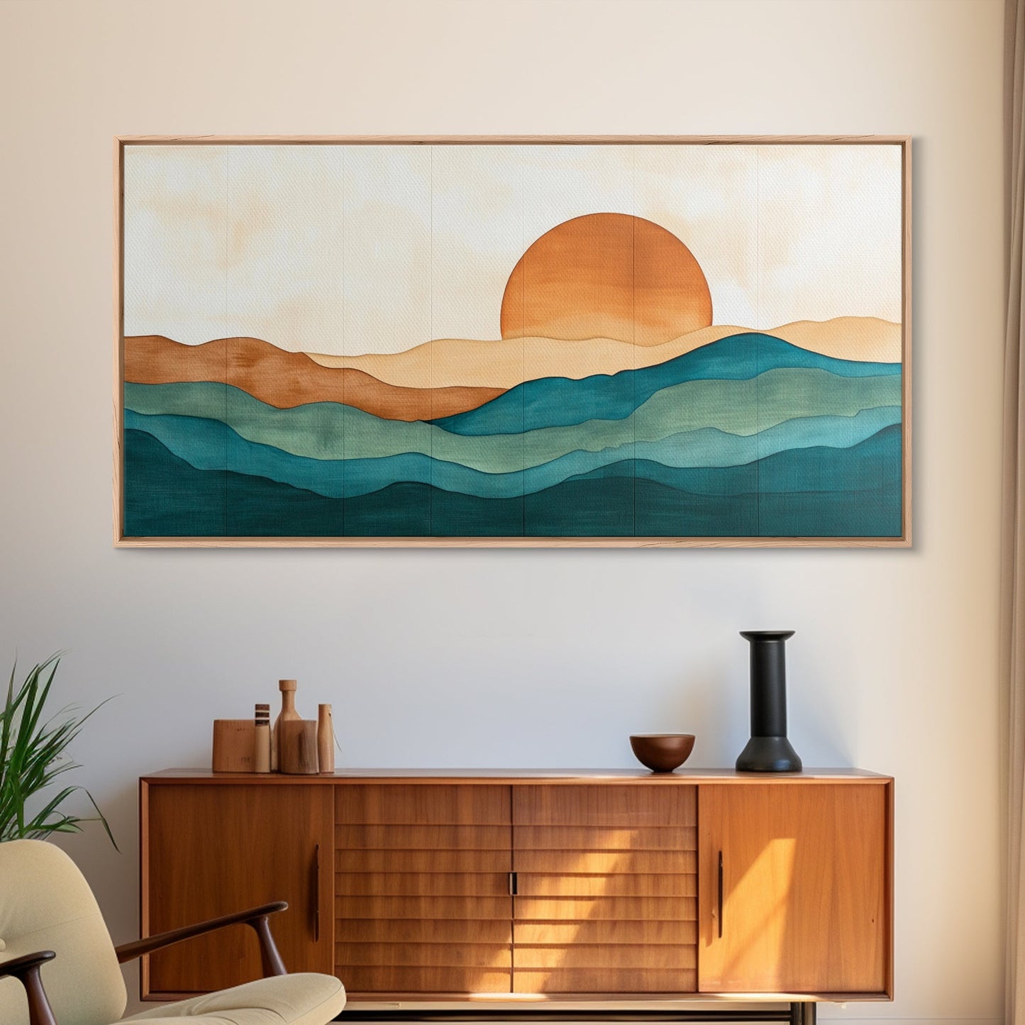 Kitsch Sunset Landscape Painting Print, Boho Wall Decor, Minimalist Wall Art, Eclectic Gift Idea, Kitsch Living Room Decor