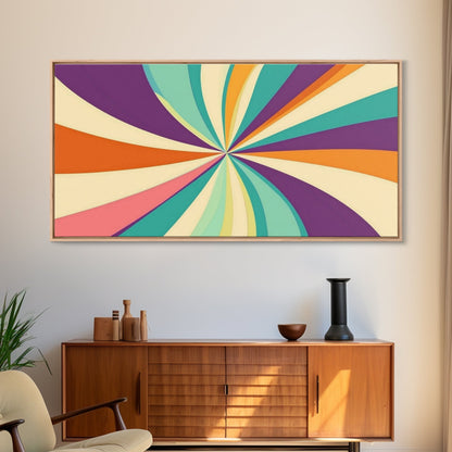 Mid Century Modern Framed Bauhaus Style Wall Art, Canvas Retro Decor, Horizontal Panoramic Wide and Narrow Wall Art Painting