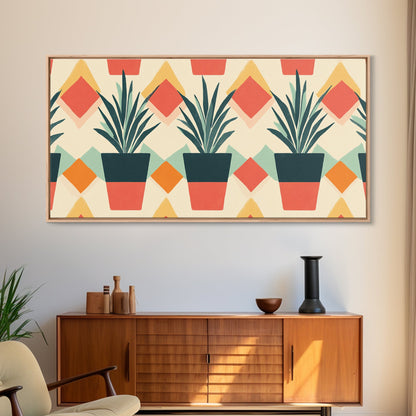 Mid Century Modern Botanical Print, Wood Framed Canvas Art, Botanical Wall Art, Boho Style Southwestern Pueblo Art