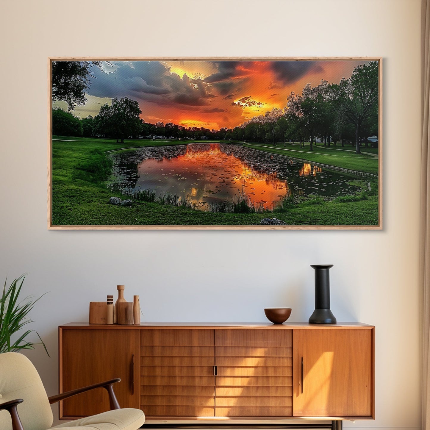 Sunset Over The Golf Course, Framed Canvas Print, Photography Style Wall Art, Beautiful Home Decor, Rustic Farmhouse Decor