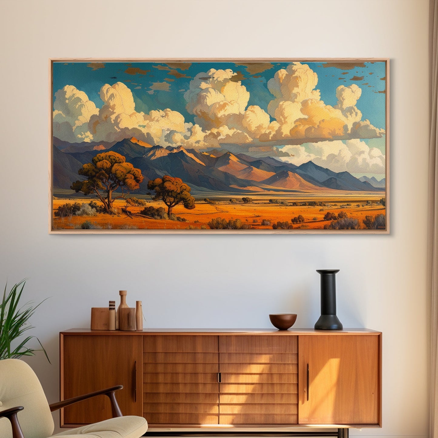 Home On The Mountains Framed Canvas Print, Southwestern Wall Art, Beautiful Home Decor For Above Sofa Or Couch, Rustic Farmhouse Art