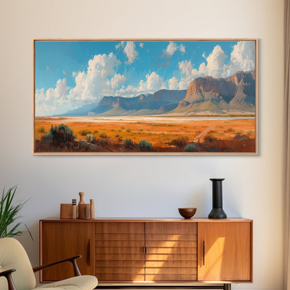 Panoramic Landscape Print Of an Arizona Desert Landscape, Framed Canvas, Rustic Farmhouse Decor, Nature Print, Minimalist Landscape Painting