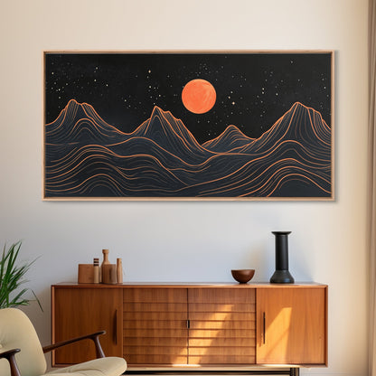 Blood Moon Over a Desert Landscape, Dark and Moody Decor, Framed Canvas Print, Pueblo Style Southwestern Art