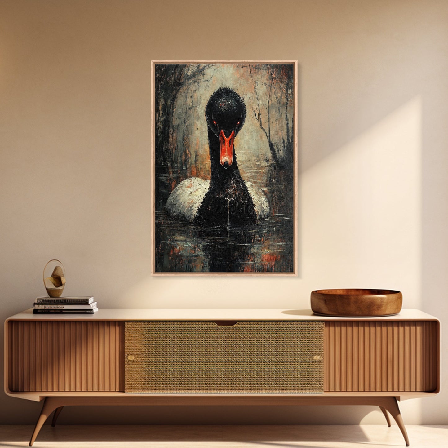 Evil Black Swan Painting Print, Gothic Home Decor, Halloween Decor, Spooky Season Wall Art, Black Swan Painting, Swan Decor, Animal Prints