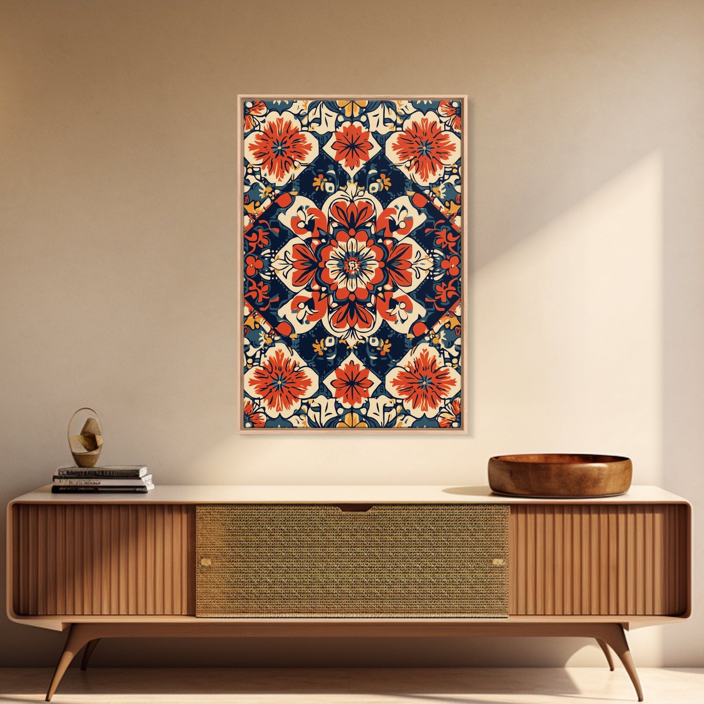 Floral Pattern Wall Art, Mexican Tile Pattern Framed Canvas Print, Chicano Art, Textile Inspired Wall Art, Southwestern Pueblo Style Art