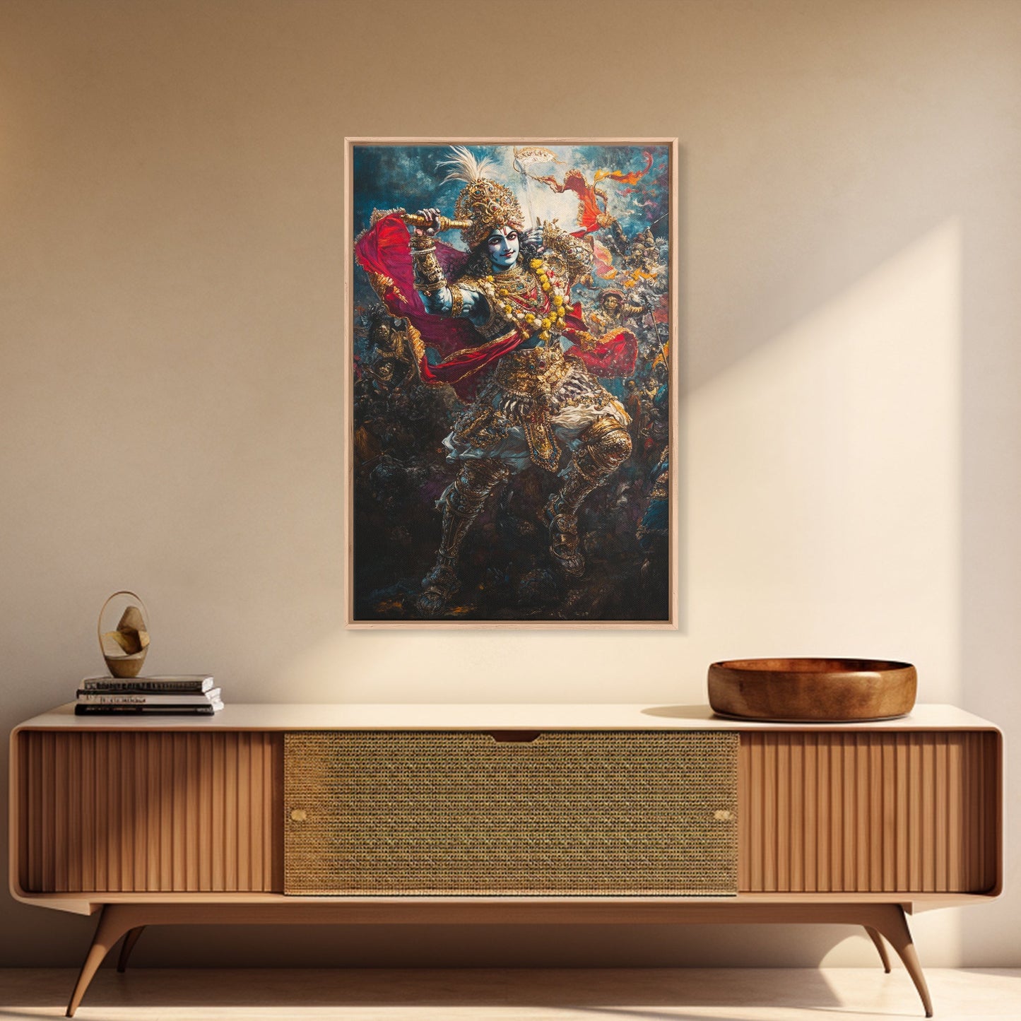 Krishna Wall Art, Radha Krishna Framed Canvas Print, Indian Hindu Wall Art