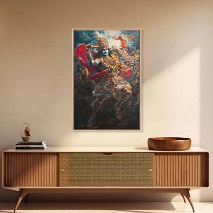 Krishna Wall Art, Radha Krishna Framed Canvas Print, Indian Hindu Wall Art