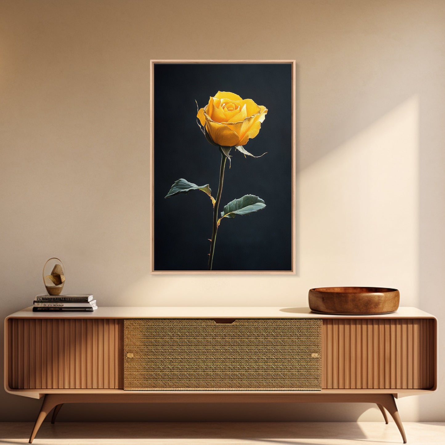 Maximalist Painting Print of a Yellow Rose, Framed Canvas, Wood Framed Art, Modern Farmhouse Decor, Rose Painting, Rose Art
