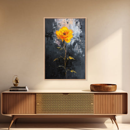 Abstract Painting Print of a Yellow Rose, Framed Canvas, Wood Framed Art, Modern Farmhouse Decor, Rose Painting, Rose Art