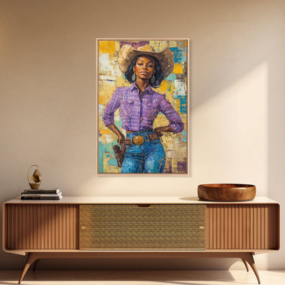 Black Cowgirl Painting Print, Rustic Modern Farmhouse, Afrocentric Wall Art, Southwestern Home Decor, African American Art