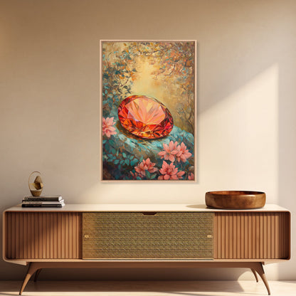 Gemstone Painting Print, Framed Canvas Print, Gemstones Wall Art, Precious Stone Painting, Red Gem, Ruby Painting, Antique Minerals Art