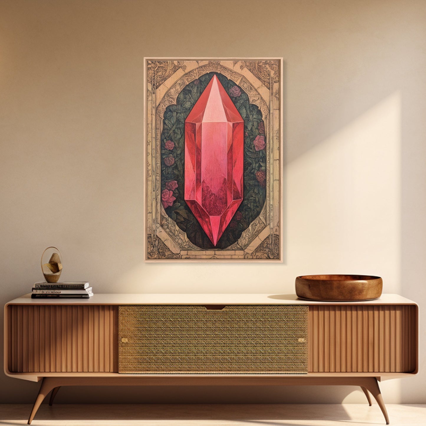 Ruby Painting Print, Framed Canvas Print, Gemstones Wall Art, Precious Stone Painting, Red Gem, Ruby Painting, Antique Minerals Art