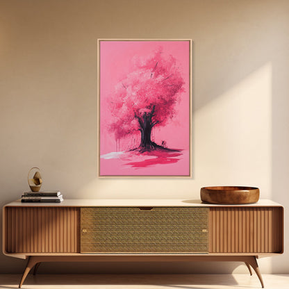 Pink Maple Tree Preppy Painting Print, Girl's Dorm Room Wall Art Home Decor, Trendy Wall Art, Pink Decor