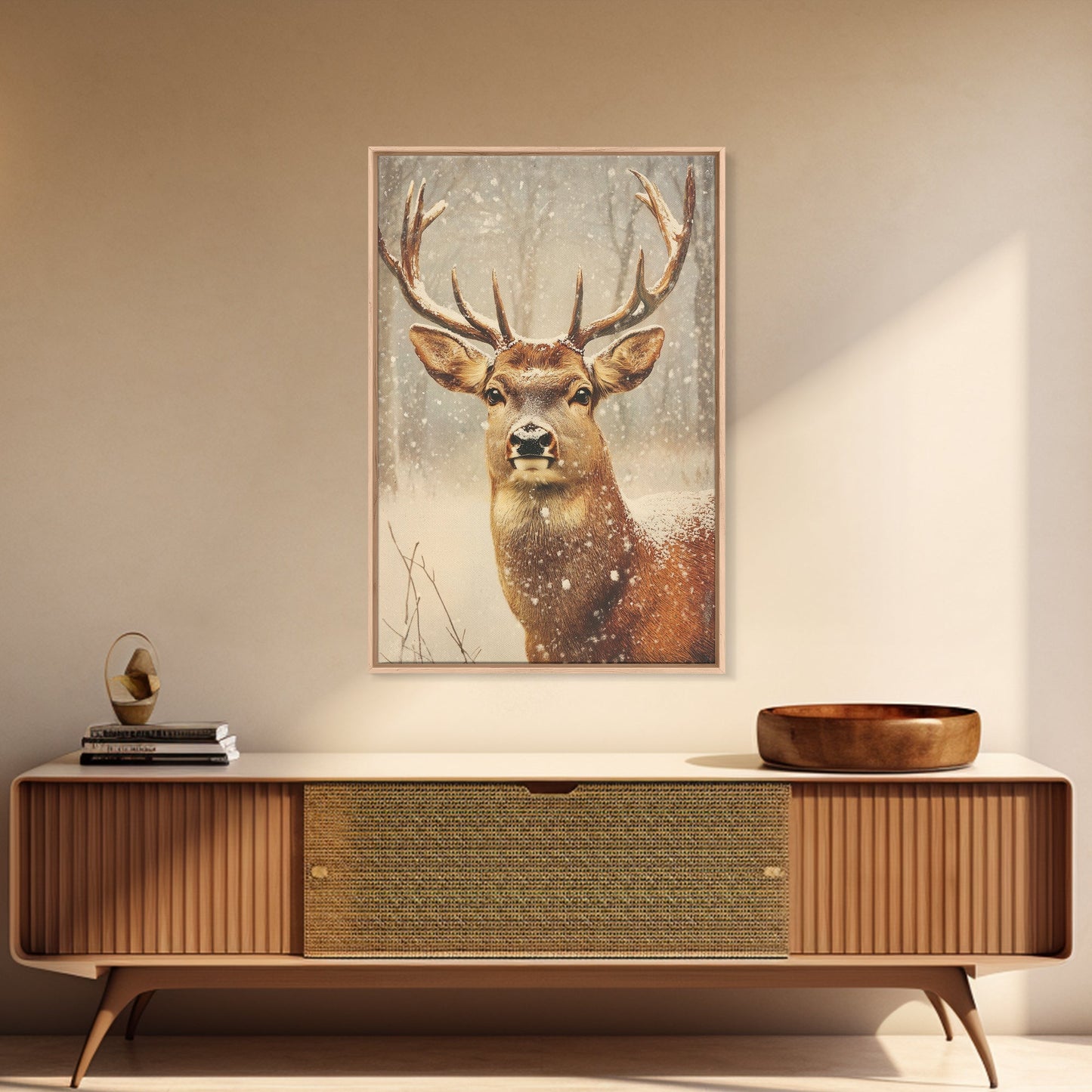 Portrait of a Deer in Winter, Framed Canvas print, Winter Decor, Winter Not Christmas Wall Art, Seasonal Decor