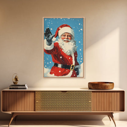 Portrait of Santa Waving Framed Canvas Print, Santa Painting, Santa Art, Santa Home Decor, Christmas Wall Art, Seasonal Christmas, Clearance Christmas