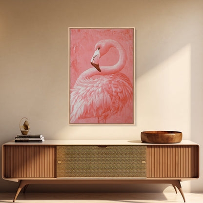 Pink Flamingo Painting Print, Preppy Trendy Wall Art, Animal Print, Framed Canvas Print, Wood Framed Art, Dorm Decor, Apartment Art